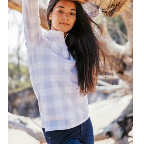 Southern Tide Waylon Gingham Long Sleeve Pullover Glacier Grey - Picture 1 of 11